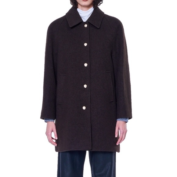 Dunst Boucle Wool Half Coat Brown Relaxed Loose Fit Gold Button Wool Coat Jacket